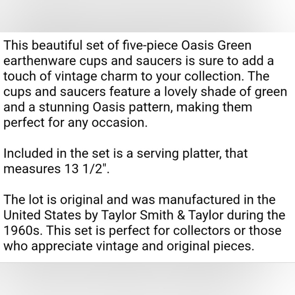 Taylor Smith Taylor Oasis Green Shades of Grandeur Cups Saucers Serving Platter - Picture 4 of 4